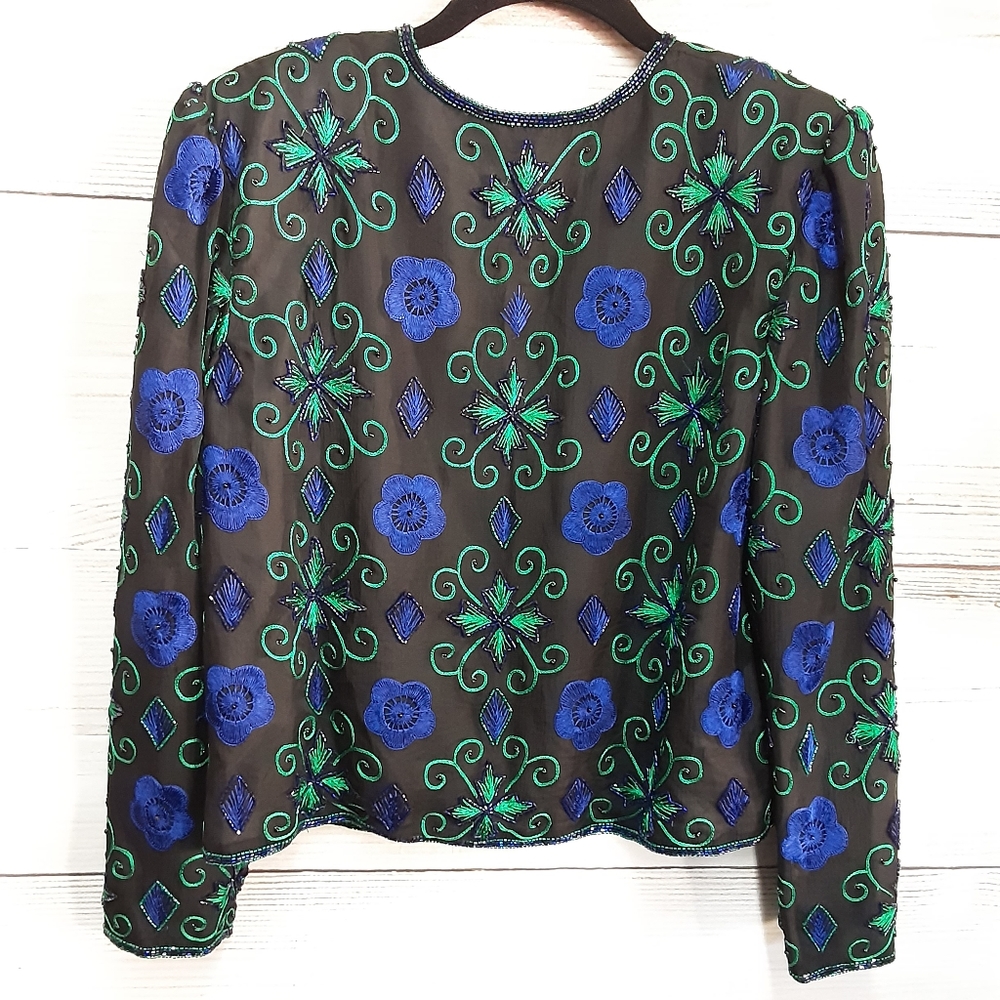 Scala 100%Pure Silk Embellished Jacket Size Ps - image 3